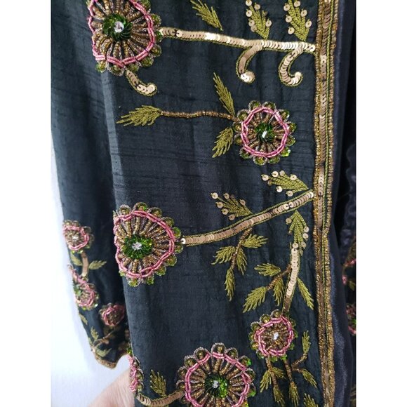 Aftershock Silk Beaded Jacket Duster Vintage Y2K Black Bell Sleeves S Fairy Boho - Picture 3 of 7